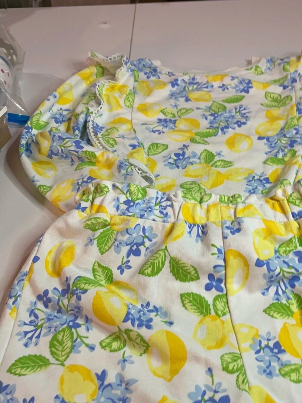 Issac Mizahari Lemon Print Shorts Set - Yellow & Blue
